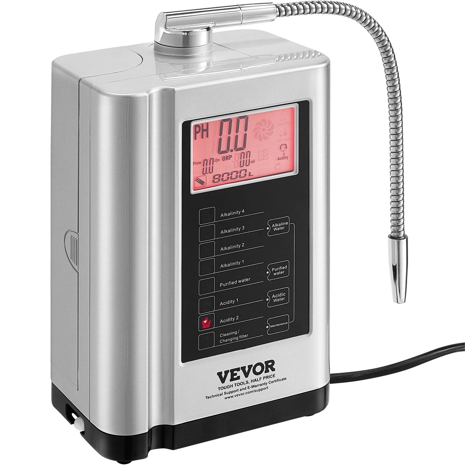 Alkaline Water Ionizer Machine, pH 3.5-10.5, Hydrogen Water Purifier, 7 Settings, -550mV ORP, 8000L Filter, Auto-Cleaning, White