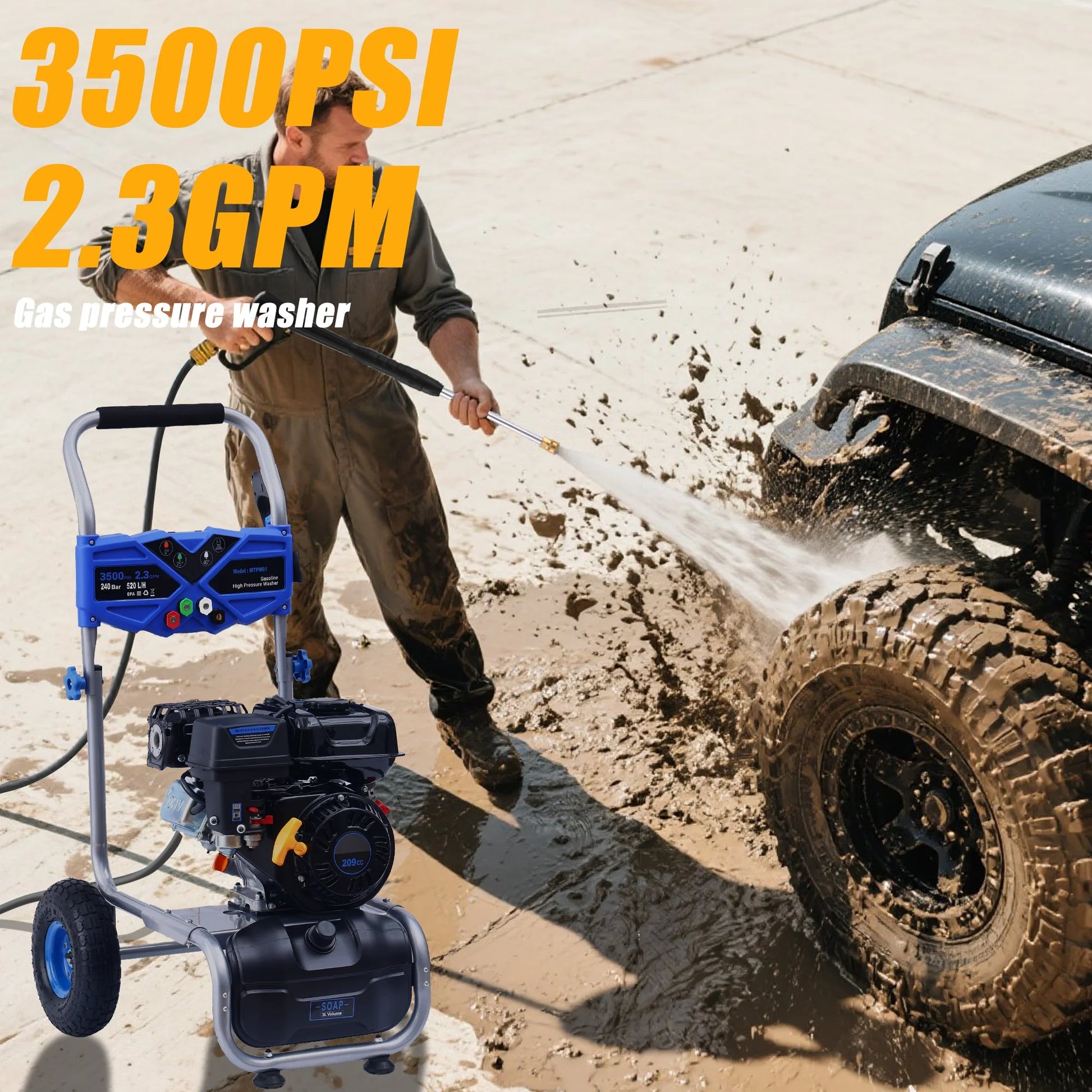 Efurden Gas Pressure Washer, 3500 PSI and 2.3Max GPM Power Washer with 4 Quick Connect Nozzles, 25 Ft Hose for Cleaning Floors, Cars, Patios