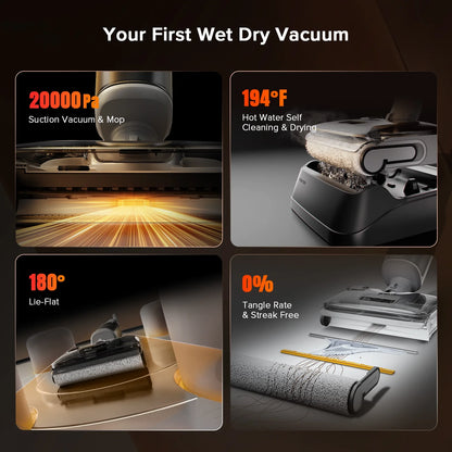 Roborock F25 GT Vacuum Mop All in One, Wet Dry Vacuum Cleaner Cordless, 20000Pa Floor Cleaner Machine for Tile Hardwood Wood Vinyl Floor, Edge to Edge Self Cleaning Electric Mop with 180�� Lie-Flat