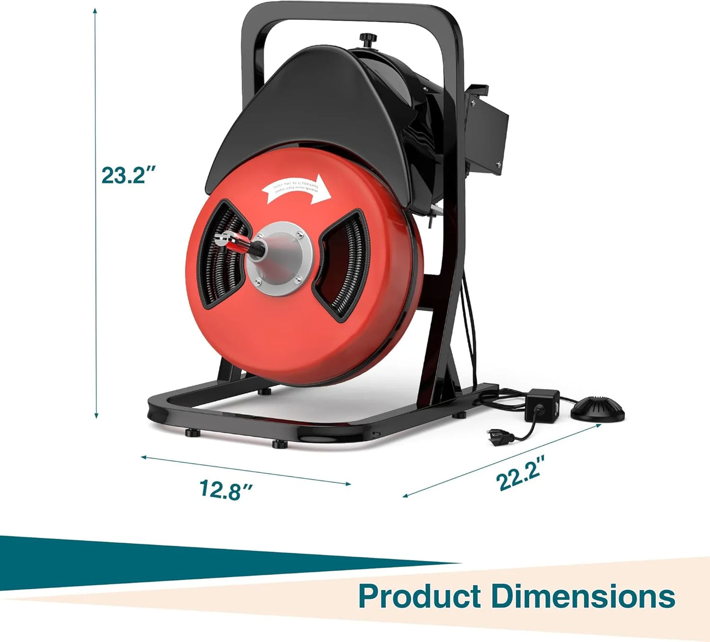 Drain Cleaner Machine 50FTx1/2 Inch,Auto Sewer Snake Auger on Wheels,Portable Drain Cleaning Machine with 4 Cutter & Foot Switch for 2" to 4" Pipes Sewer Sink Toilet Shower