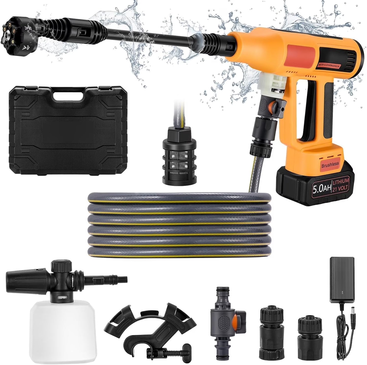 Filluck 1060PSI Cordless Pressure Washer, Portable Handheld High-Pressure Car Washer with 5.0Ah Long-Lasting Battery, 3-Speed Adjustable, 2.8GPM, 6-in-1 Nozzle for Car Cleaning/Garden/Floor