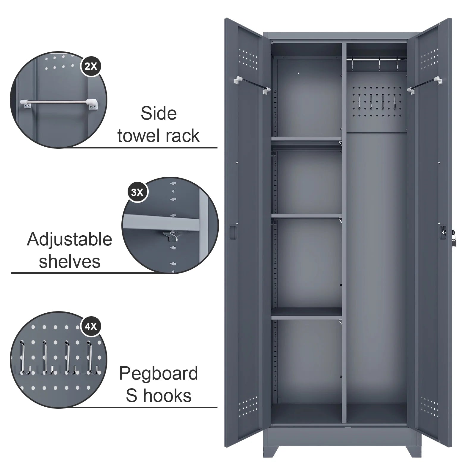 Marcree Broom Closet Storage Cabinet,Cleaning Supply Storage Cabinet,Metal Cleaning Closet Cabinet with Adjustable Shelves for Laundry Room Basement
