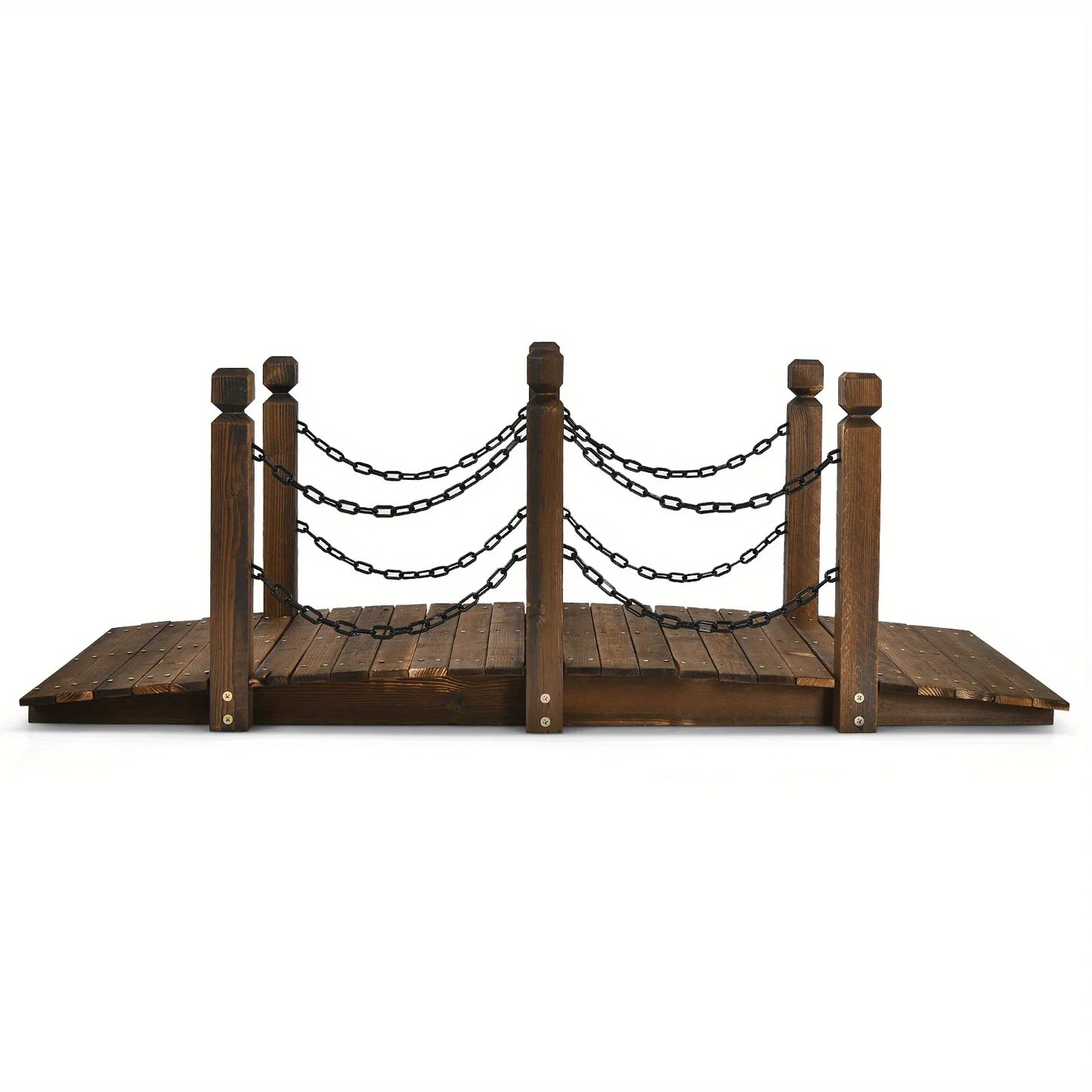 5ft Rustic Wooden Garden Bridge with Railings �C Sturdy Fir Footbridge, Weather-Resistant Outdoor Walkway for Weddings, Home Decor, and Gardens, Supports Up to 500 lbs, Natural Brown Finish