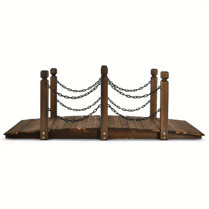 5ft Rustic Wooden Garden Bridge with Railings �C Sturdy Fir Footbridge, Weather-Resistant Outdoor Walkway for Weddings, Home Decor, and Gardens, Supports Up to 500 lbs, Natural Brown Finish