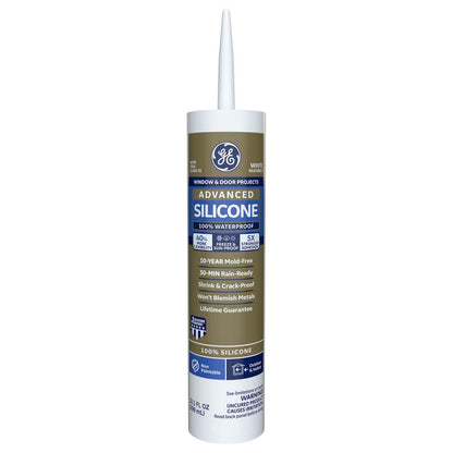 (12 pack) GE Advanced Silicone Window &amp; Door Sealant. Pack of 1. Clear 10.1 fl oz Cartridge