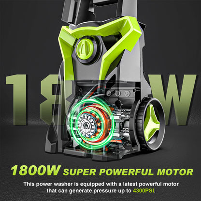 Gisam Electric High Pressure Washer, 4300 PSI 2.5 GPM, with 4 Quick Connect Nozzles, Foam Can, for Cars/ Fences/ Driveways/ Patios / Home Cleaning