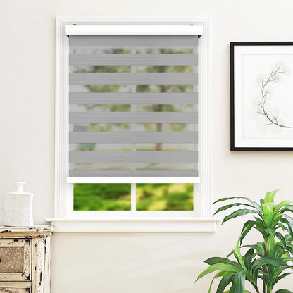 Zebra Cordless Window Blinds, Dual Layered Light Filtering Roller Shades, Easy Install Blinds, Indoor Home Decor, Pull-Down Shades for Windows, Light Control for Day & Night, Black, 22"W X 72"H