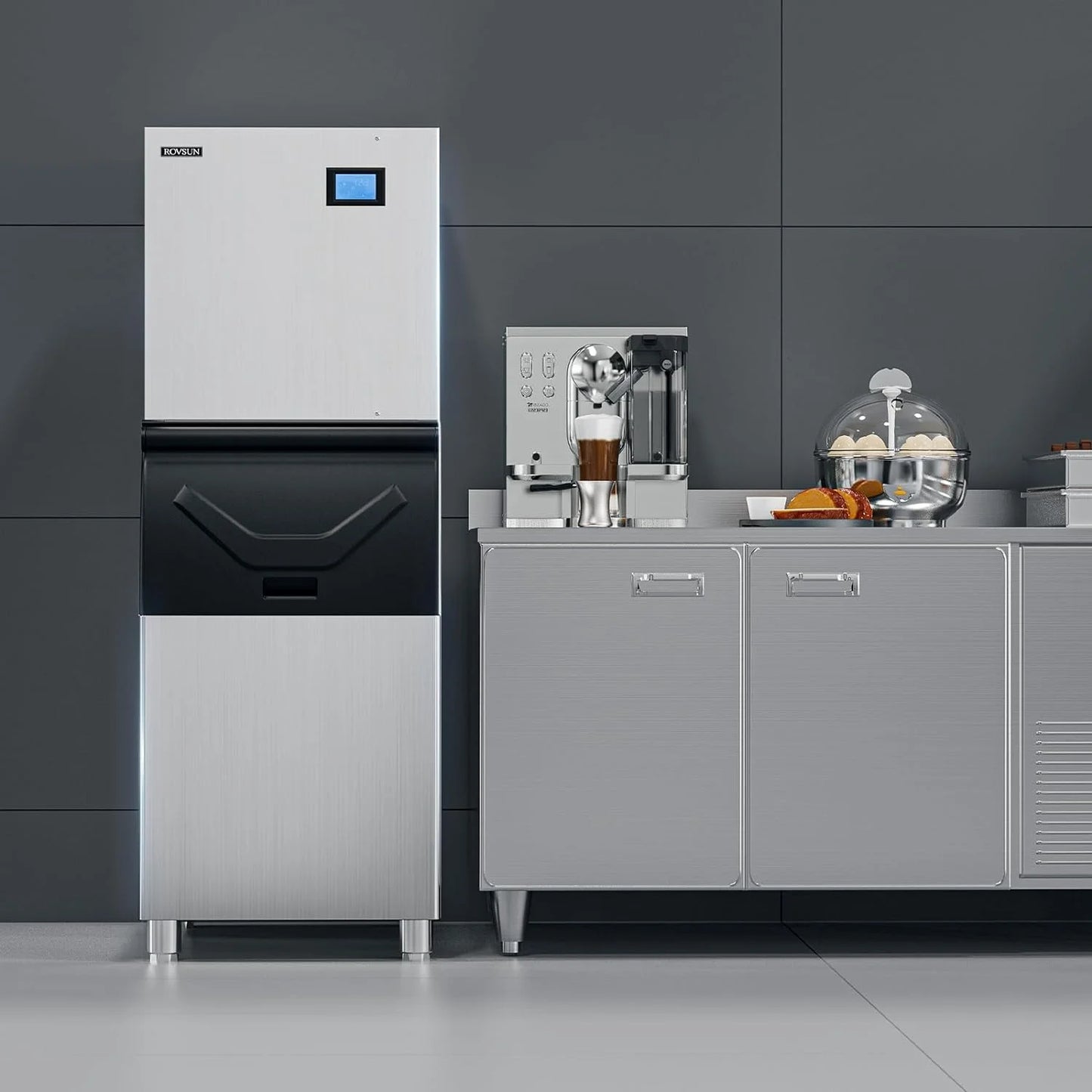 ROVSUN 400LBS/24H Commercial Ice Maker with 300LBS Storage Bin, Commercial Ice Machine with LCD Touch Control Panel & Automatic Cleaning for Restaurant Bar Coffee Shop Home Supermarket