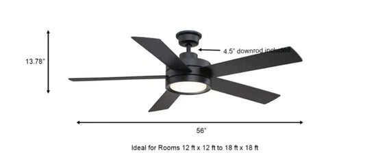 Home Decorators Collection Baxtan 56-Inch Matte Black Ceiling Fan with LED Light & Remote Control