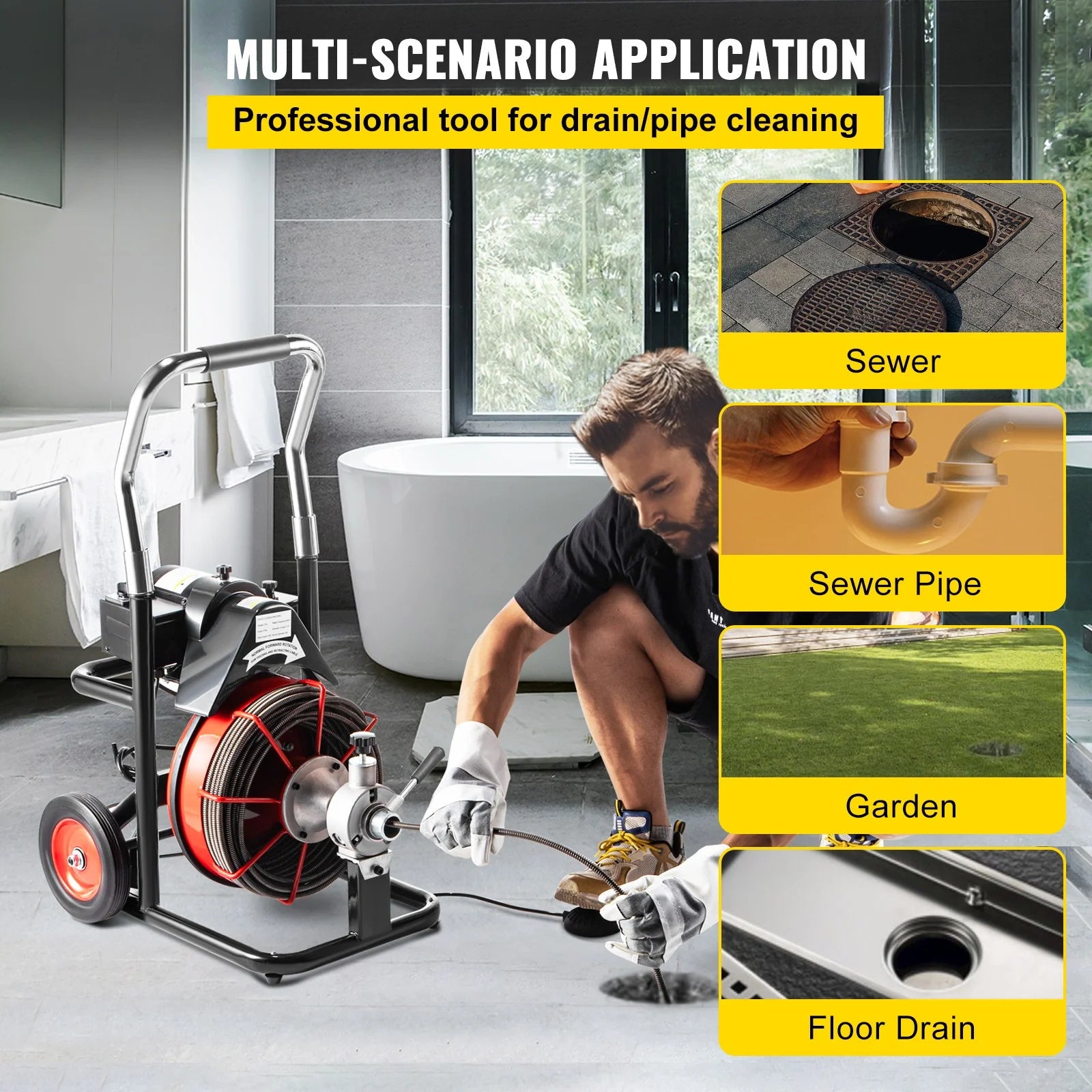 BENTISM Drain Cleaner Machine 100 ft x 1/2 in Drain Cleaning Machines 550W Electric Drain Auger 1700 r/min for 2" to 4" Pipes Electric Drain Snake Sewer Snake Drill