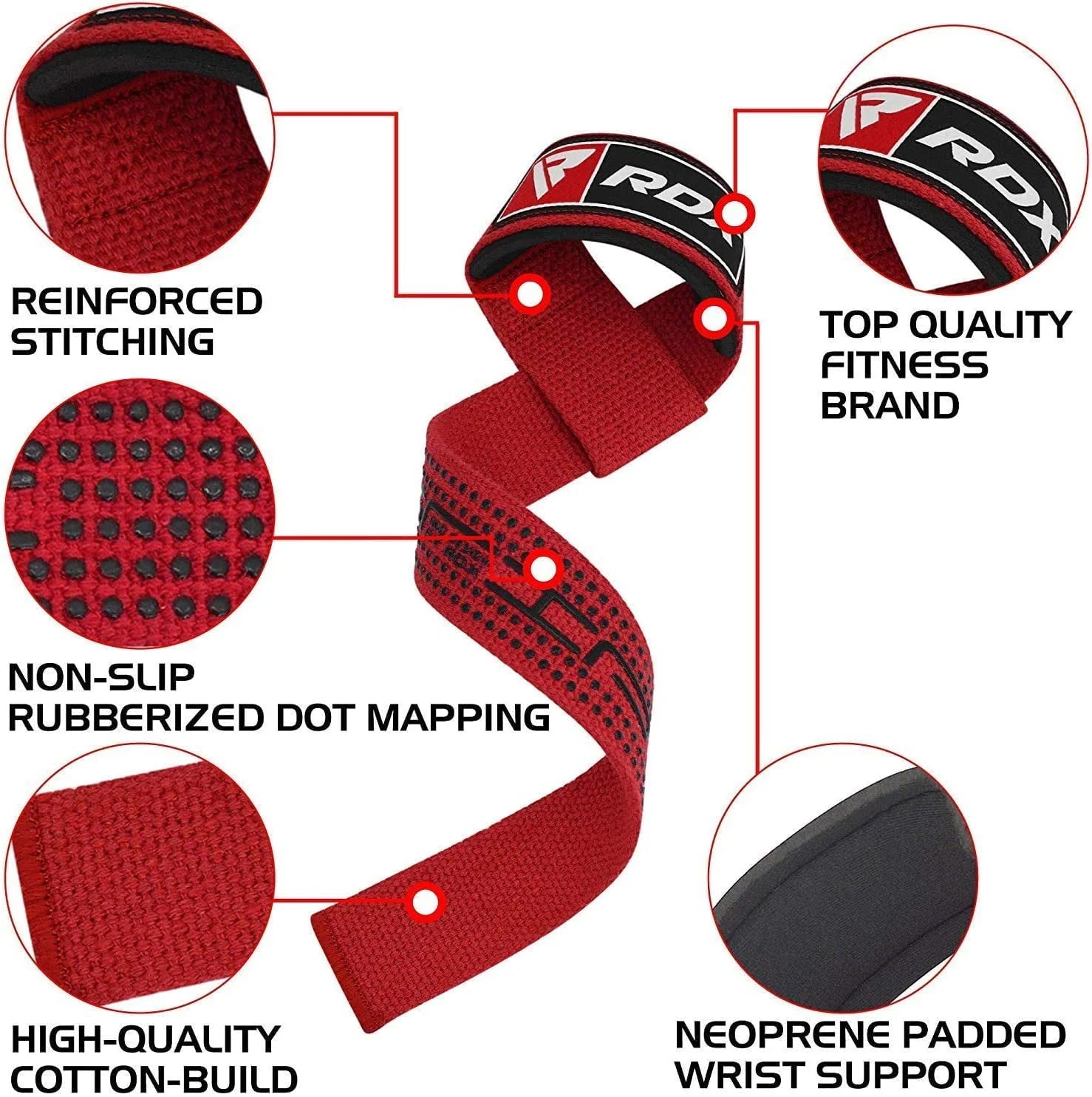 RDX Weight Lifting Straps, Deadlifting Powerlifting, 60CM Anti Slip Hand Bar Grip, 5MM Neoprene Wrist Support, Bodybuilding Workout Heavy Duty Weightlifting, Soft Cotton, Strength Training Gym Fitness