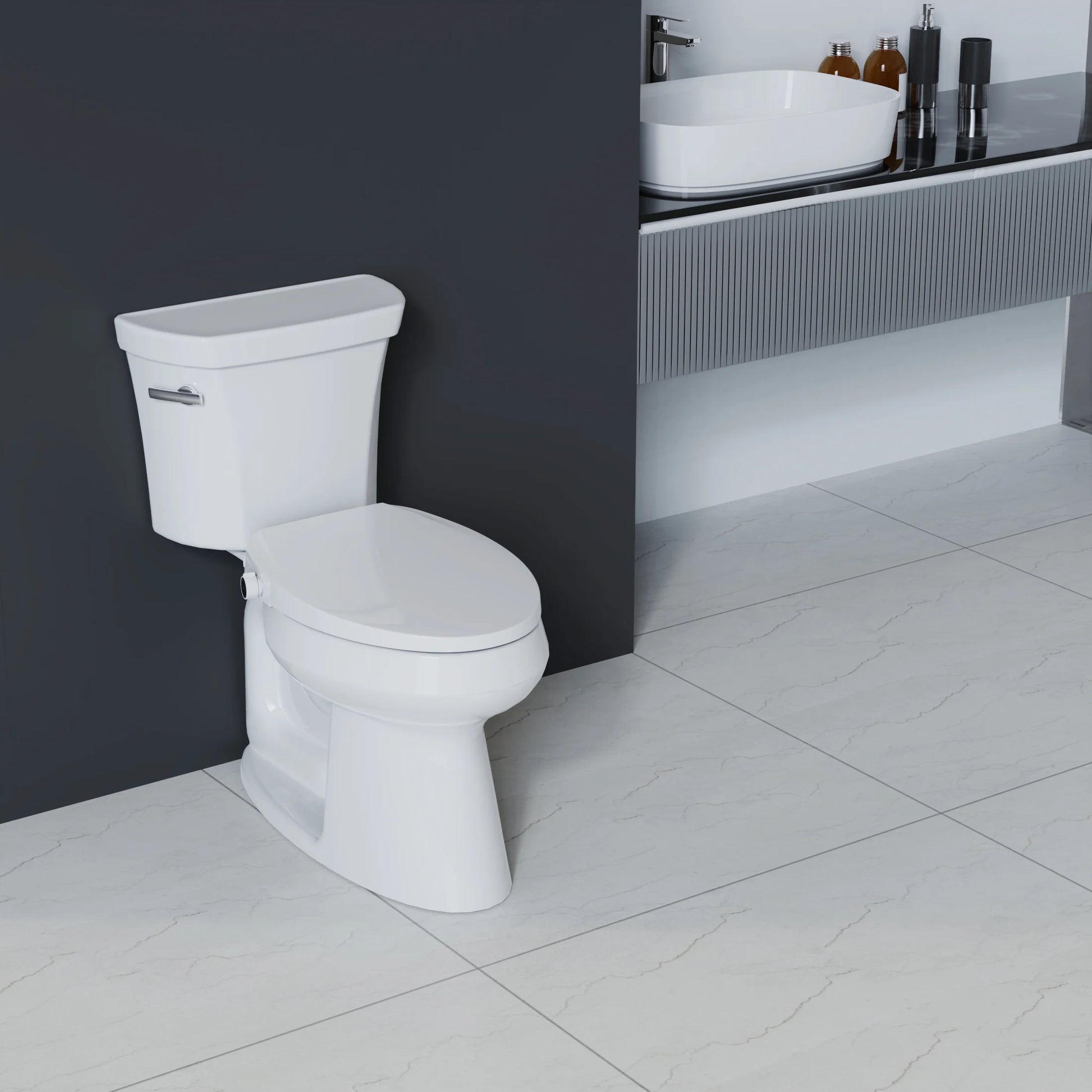 Mainstays Elongated Non-Electric Bidet Toilet Seat with Dual Self-Cleaning Nozzles, Daisy White