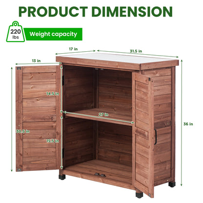 LDB_BUILDING 31.5in. W x 36in. H Outdoor Storage Cabinet & Potting Bench Table with Metal Top, Wooden Patio Furniture, Garden Workstation