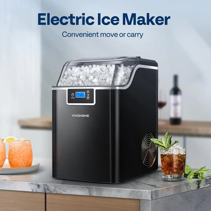SPECSTAR Nugget Ice Maker Machine, Countertop Ice Maker with Hand Scoop 10 Ice Bags and Self Cleaning Function 44lbs/Day, Silver