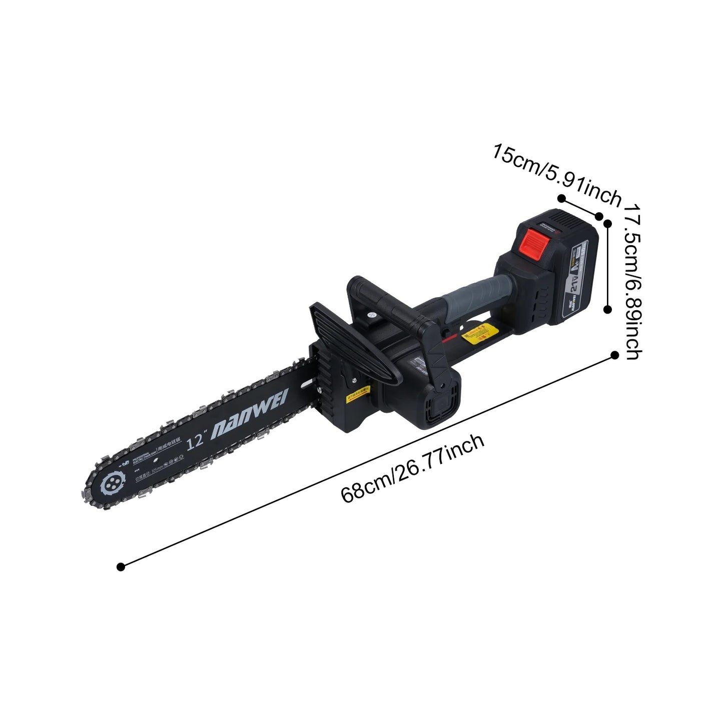 Wood 12inch Electric Chainsaw 2000W Brushless Chainsaw Handheld Logging Saw With Safety Lock 21V 6000mah Rechargeable Battery For Wood Cutting Trimming Courtyard Garden Building