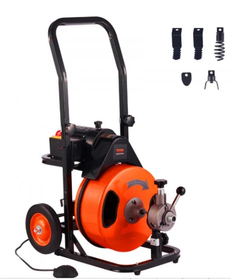 Drain Cleaner Machine 75Ftx1/2Inch,450W Portable Drain Cleaning Machine with 6 Cutters,Gloves,Portable Electric Drain Auger Cleaner for 2" to 4" Pipes