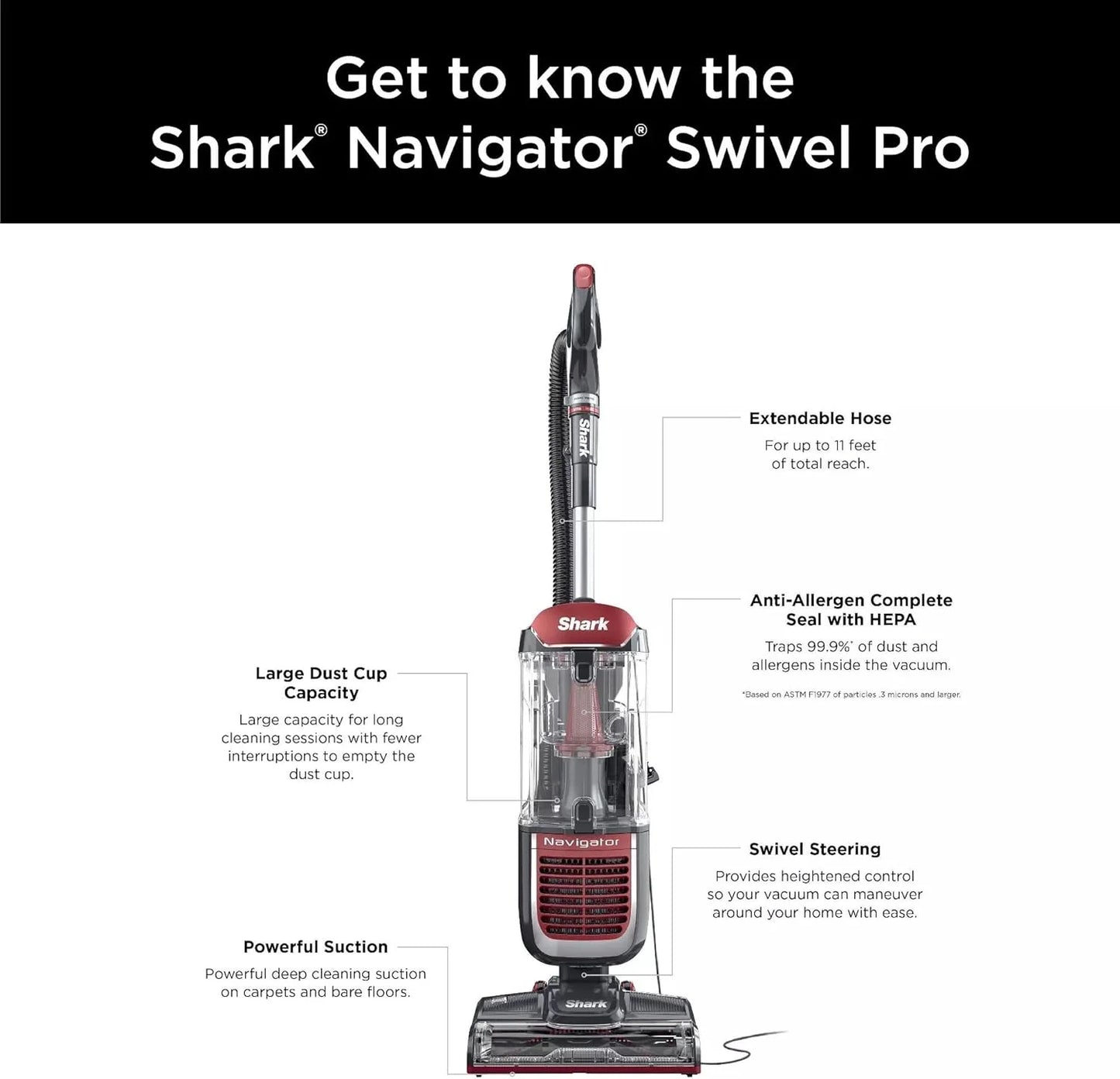 Restored Shark NV181 Navigator Swivel Pro Upright Vacuum with HEPA Filtration, Bagless, Swivel Steering, Multi-Surface Cleaning, Perfect for Pets (Certified) (Refurbished)