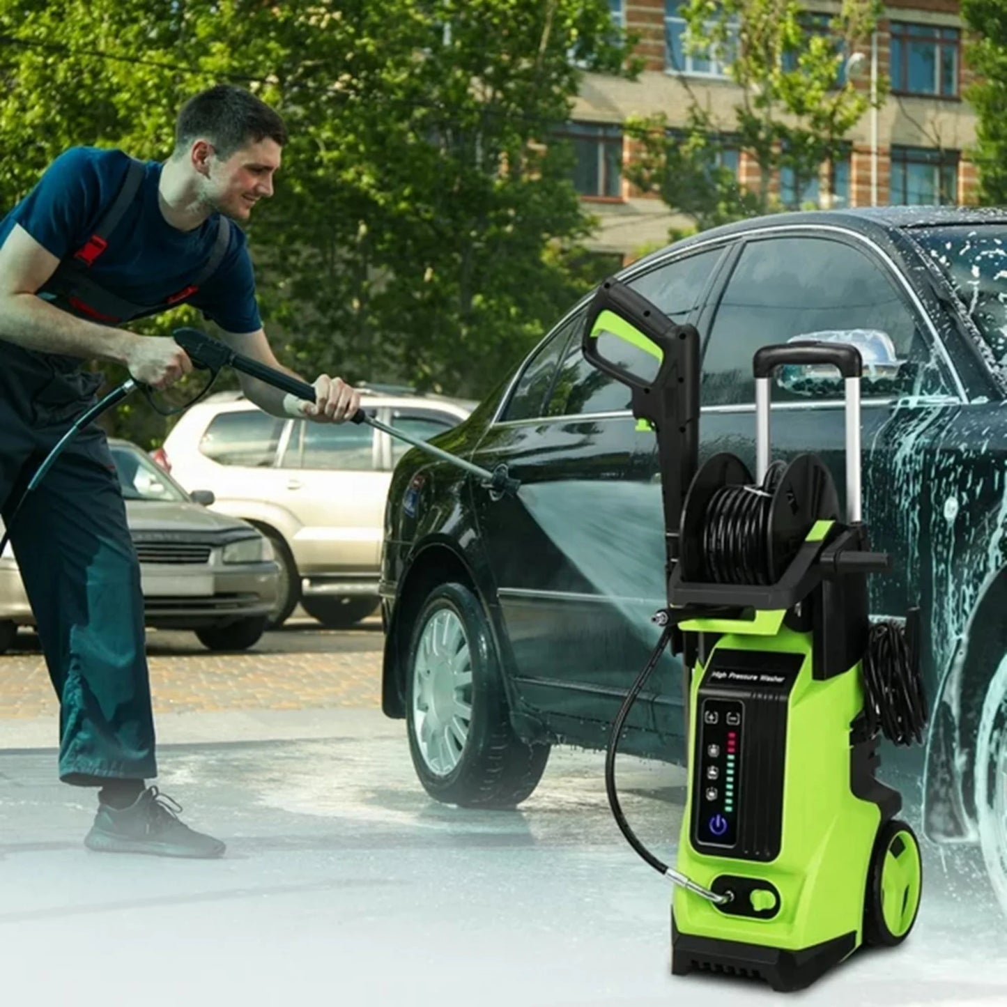 CASEMIOL 1800W Electric Pressure Washer, 3800 PSI, 2.6 GPM Power Washer with Safety Lock & TSS, 19.7ft Hose, 4 Nozzles, Portable High Pressure Cleaning Machine for Cars, Driveways, Patios, Green