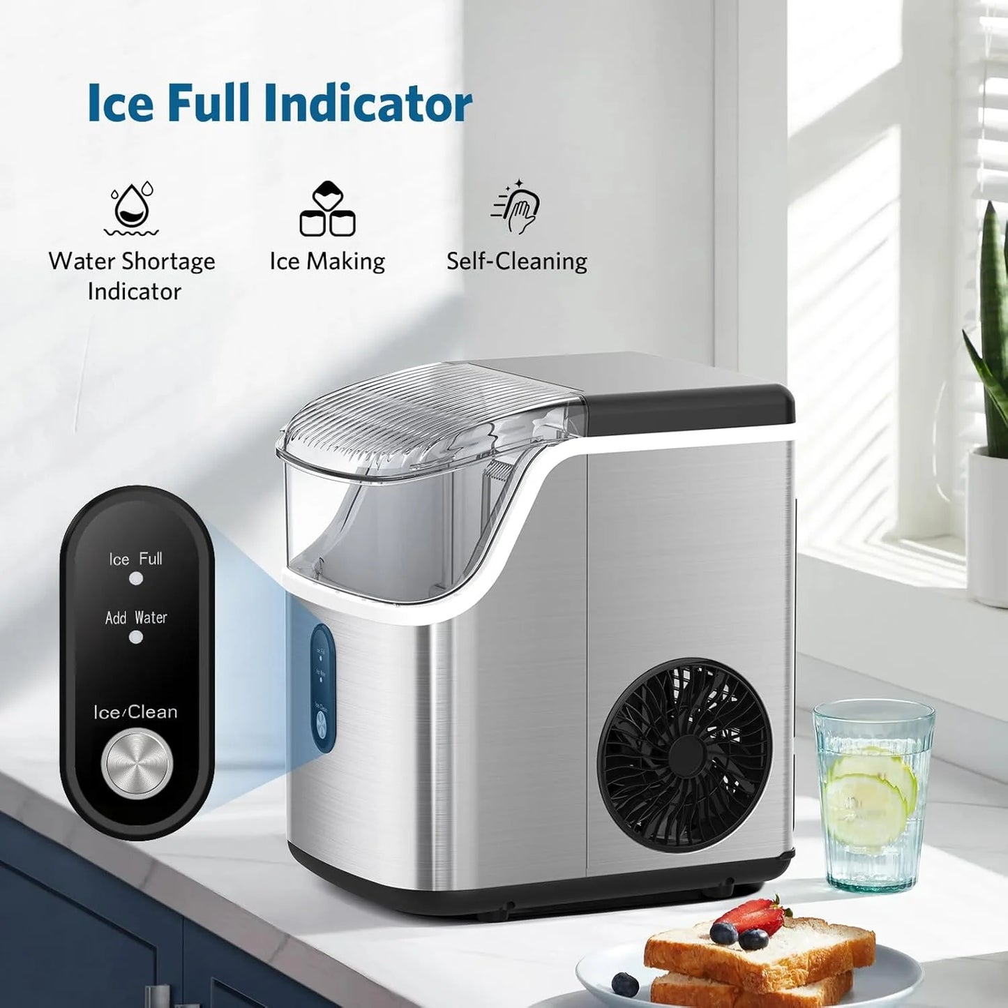 Havato Nugget Ice Makers Countertop ,35Lbs/Day, Portable Ice Machine Soft Chewable Pellet Ice with Auto-Cleaning Function for Kitchen, Office, Home,Silver