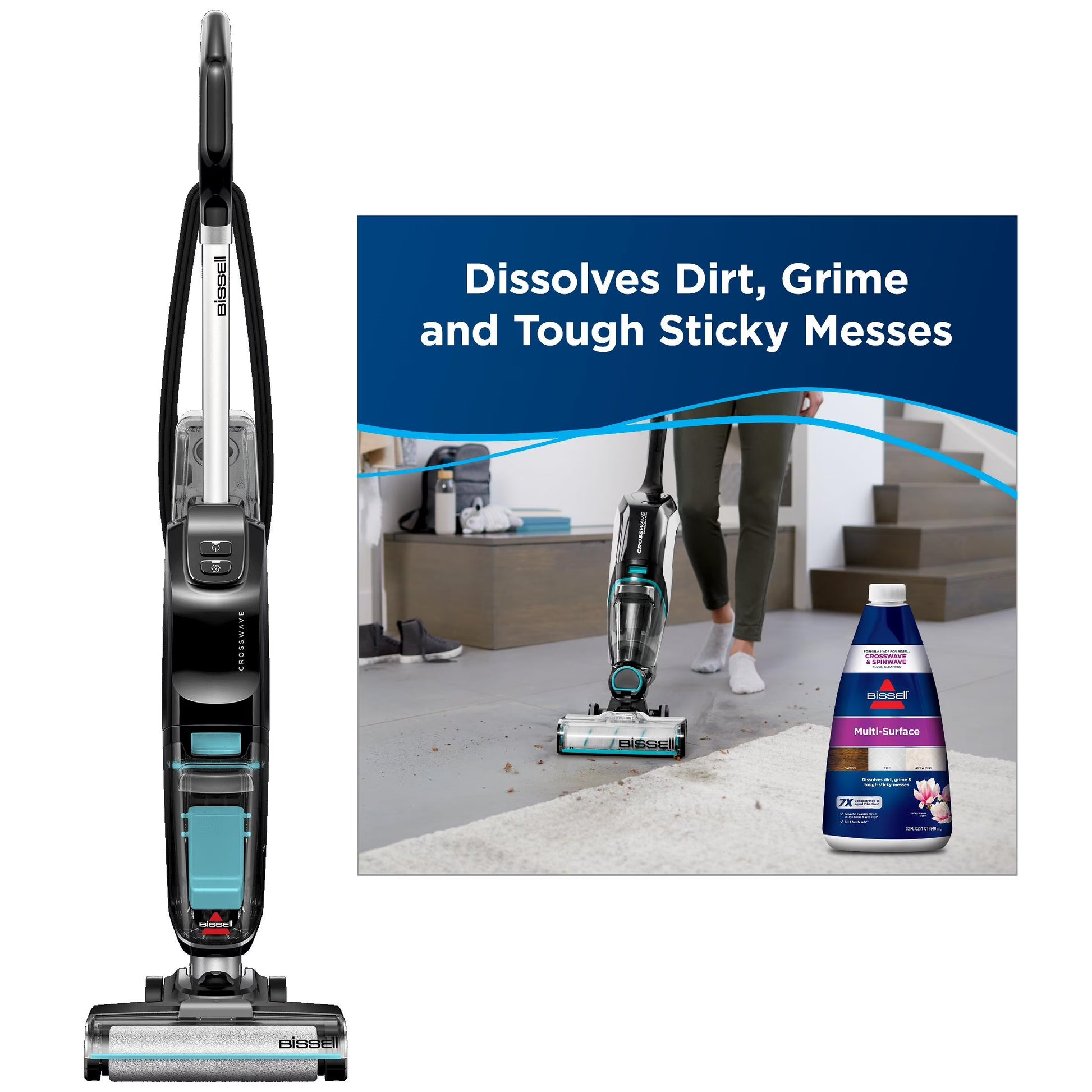 BISSELL CrossWave Hard Floor Expert, Corded, Multi-Surface Hard Floor Cleaner, Wet Dry Vacuum, for Tile, Sealed Wood Floors, and Laminate, Lightweight, Two Tank Technology, Self Cleaning Cycle, 3831