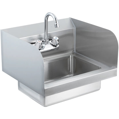 KFFKFF Industrial Hand Basin with Tap and Side Guard, Steel Basin for Cleaning, Compact Hand Cleaning Basin, Wall-Fitted Washbasin for Diner, Garage and Residence, 17x12.8 inch