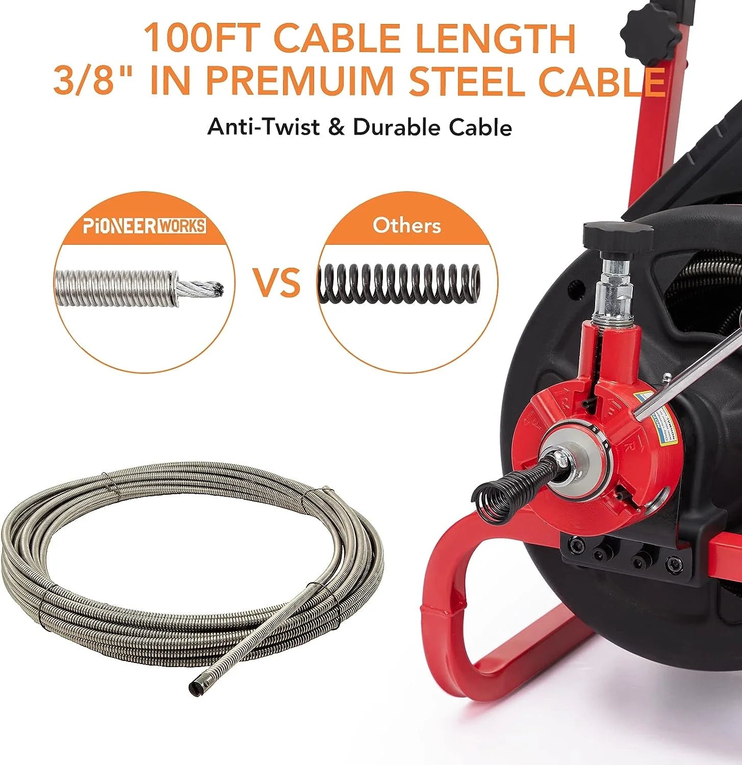 AOILE Drain Cleaning Machine 75Ft x 1/2 in, Electric Drain Auger for 2-4 Inch Pipes with Cutters & Glove