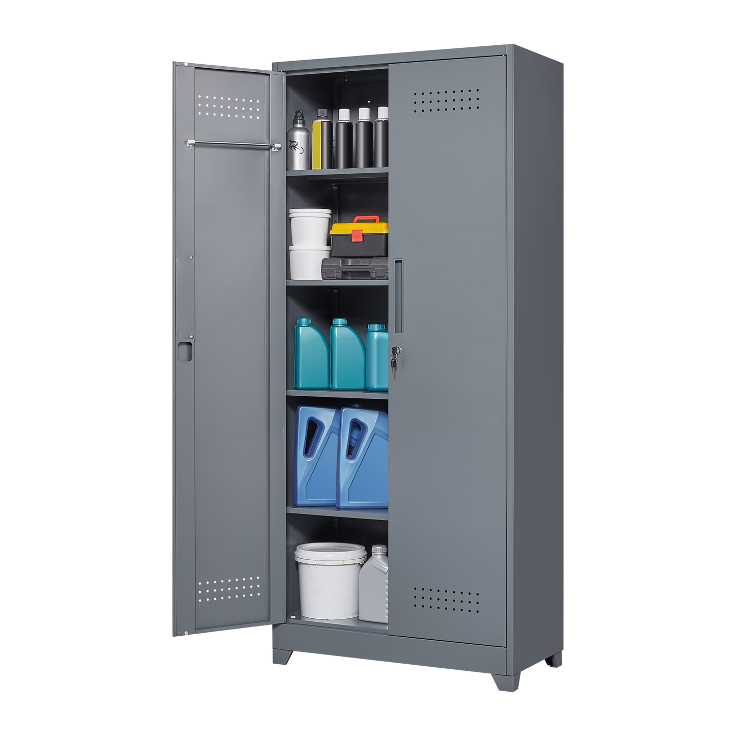 Metal Storage Cabinets, Cleaning Tool Cabinet with Locking Door, Large Tool Organizer and Storage for Kitchen, Pantry, Office