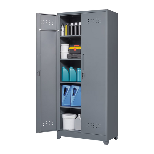 Metal Storage Cabinets, Cleaning Tool Cabinet with Locking Door, Large Tool Organizer and Storage for Kitchen, Pantry, Office