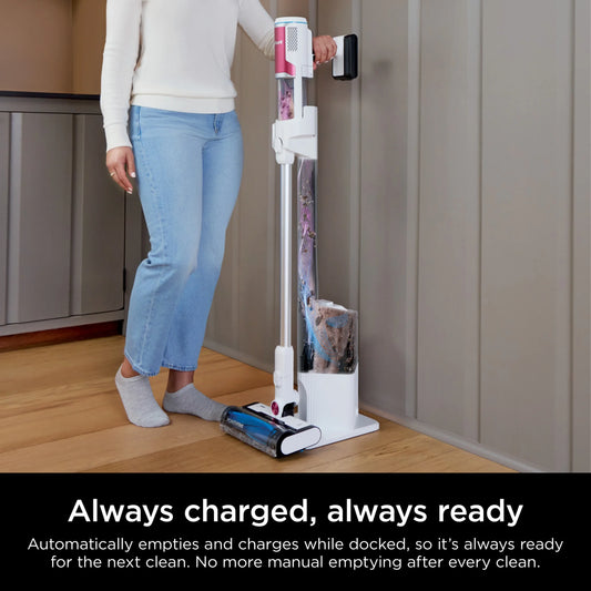 Shark Clean & Empty Cordless Stick Vacuum, Carpet and Hardfloors, Auto Empty Base, Self Cleaning Brushroll, HEPA Filter, BU3120 White