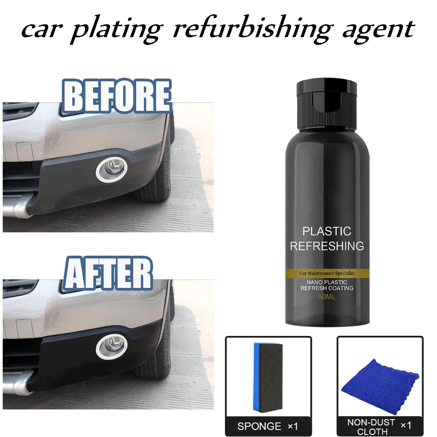 Car Cleaning Kit Plastic Revitalizing Coating Agent, Nano Plastic Refreshing Coating, Plastic Parts Refurbish Agent for Car - Car Care Tools with Sponge and Towel (30ml*2pcs)