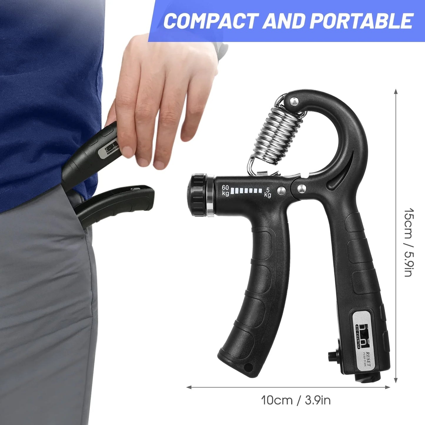 CACAGOO 2pcs Hand Grip Strengthener with Counter 5-60kg Adjustable Resistance Fitness Hand Exerciser for Muscle Building Wrist Training