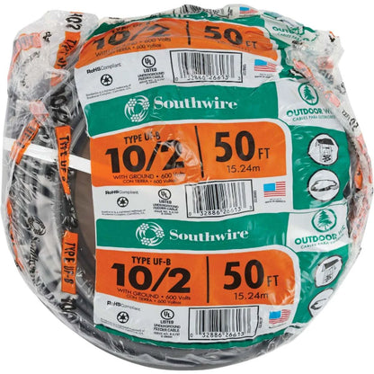Romex 10/2UF-WGX50 Building Wire, #10 AWG Wire, 2 -Conductor, 50 ft L, Copper Conductor, PVC Insulation