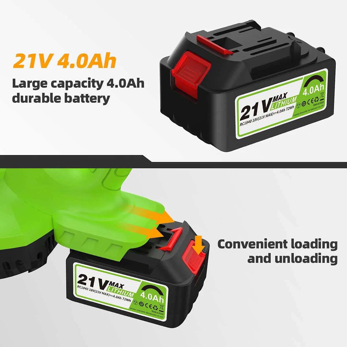 Huepar 21V Cordless Leaf Blower, 135MPH 321CFM 6 Speed Electric Blower for Garden, Yard and Lawn Cleaning & Snow Blowing with 4.0Ah Li-ion Battery RC3003