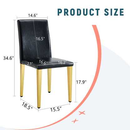 Set of 4 black PU leather backrest chairs with gold metal legs -A perfect pairing, ideal for minimalist and modern home decor styles, with product dimensions of 16.2*18.5*34.6 inches.