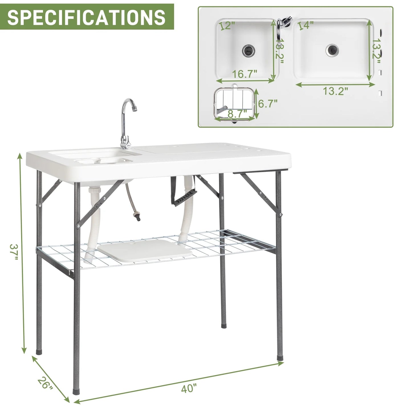 Ktaxon Portable Folding Table Fish Fillet Hunting Cleaning Cutting Camping Picnic with Sink Faucet