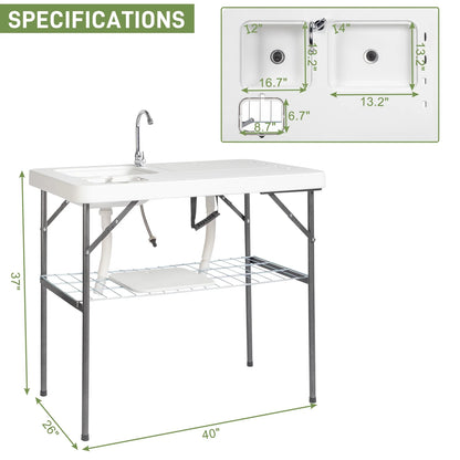 Ktaxon Portable Folding Table Fish Fillet Hunting Cleaning Cutting Camping Picnic with Sink Faucet