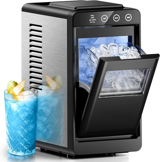 Moifoi Ice Maker Countertop, 26 lbs/24 H, 8 Pcs Ice in 6 Mins, Portable Ice Maker Machine with Self-Cleaning, Interior Lighting, 2 Sizes Bullet Ice, Black