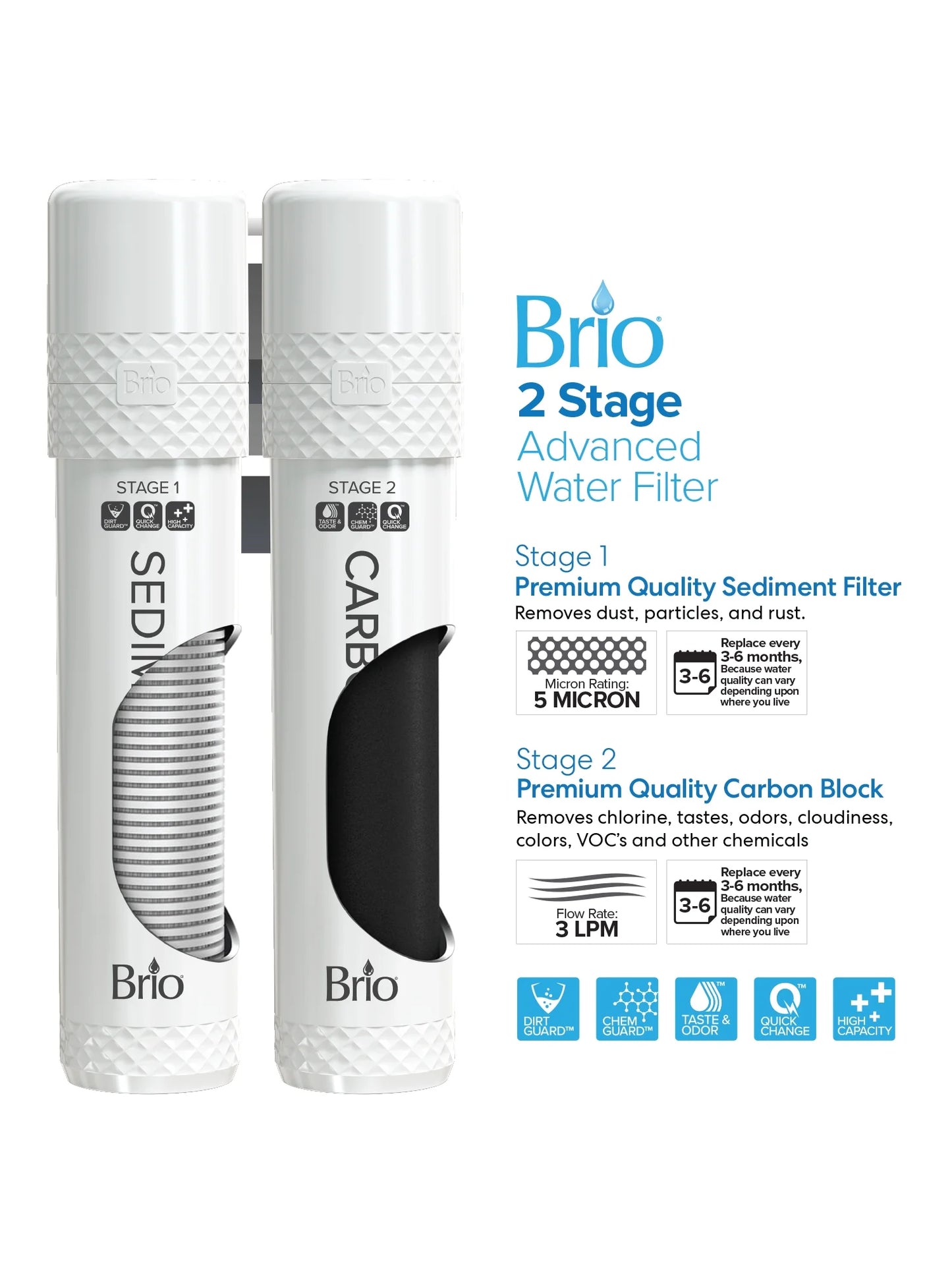 Brio 520 Series Self-Cleaning Bottom Loading No-Line Tri-Temperature 2 Stage Filtration Capacity Water Cooler Dispenser