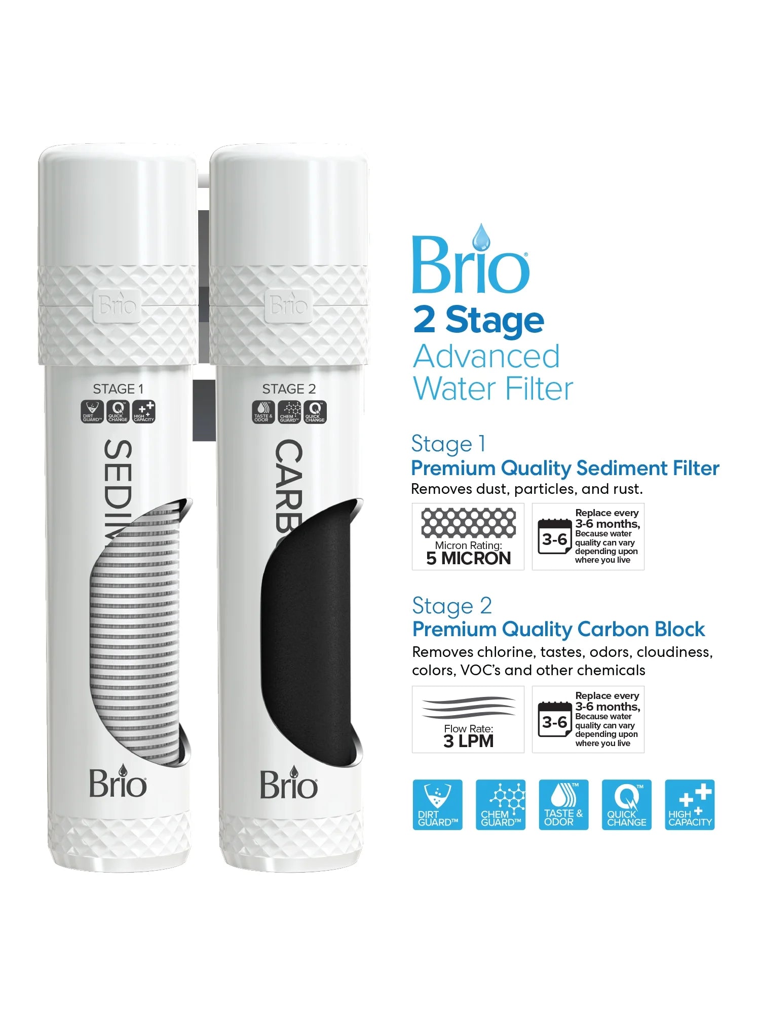 Brio 520 Series Self-Cleaning Bottom Loading No-Line Tri-Temperature 2 Stage Filtration Capacity Water Cooler Dispenser