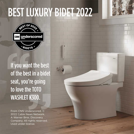 TOTO? WASHLET? K300 Electronic Bidet Toilet Seat with Instantaneous Water Heating, PREMIST and EWATER+ Wand Cleaning, Elongated, Cotton White - SW3036R#01