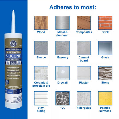 (12 pack) GE Advanced Silicone Window &amp; Door Sealant. Pack of 1. Clear 10.1 fl oz Cartridge