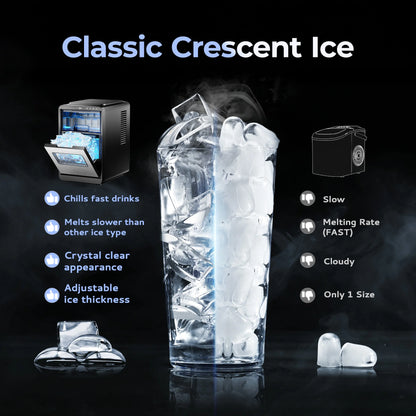 Simzlife Crescent Ice Makers Countertop, 35.9Lbs/24H, 16Pcs in 12Mins, Auto Deep Cleaning, Timer, Portable Crescent Ice Maker Countertop with Crystal-Clear Ice Cubes for Home/Office/Party