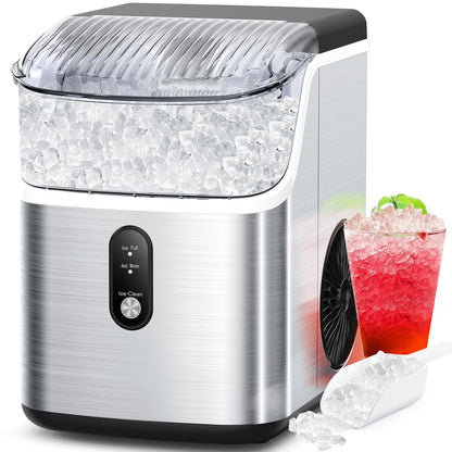 Moifoi Nugget Ice Maker Countertop, Portable Ice Machine with Self-Cleaning Function, 35lbs/24H, Easy Operation, Silver