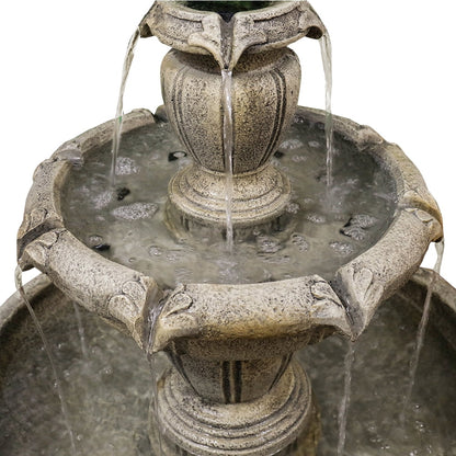 Indoor/Outdoor 3-Tiers Concrete Floor Water Fountain with Electric Pump for Patio Lawn Home Decor