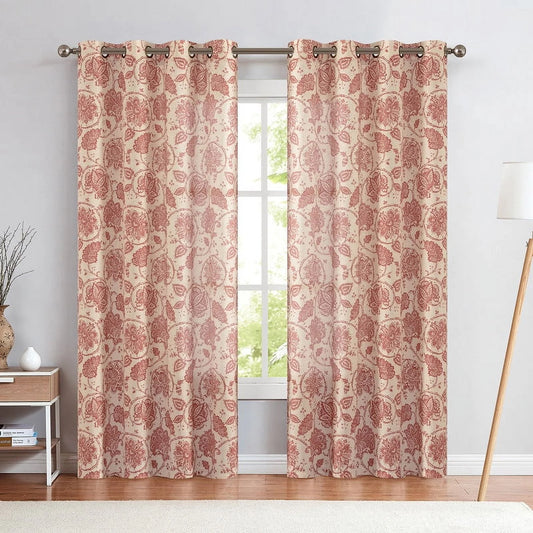 Curtainking Floral Curtains 84 inches Light Filtering Window Curtains for Living Room Grommet Farmhouse Drapes Vintage Printed Window Treatments Set 2 Panels Terra Red