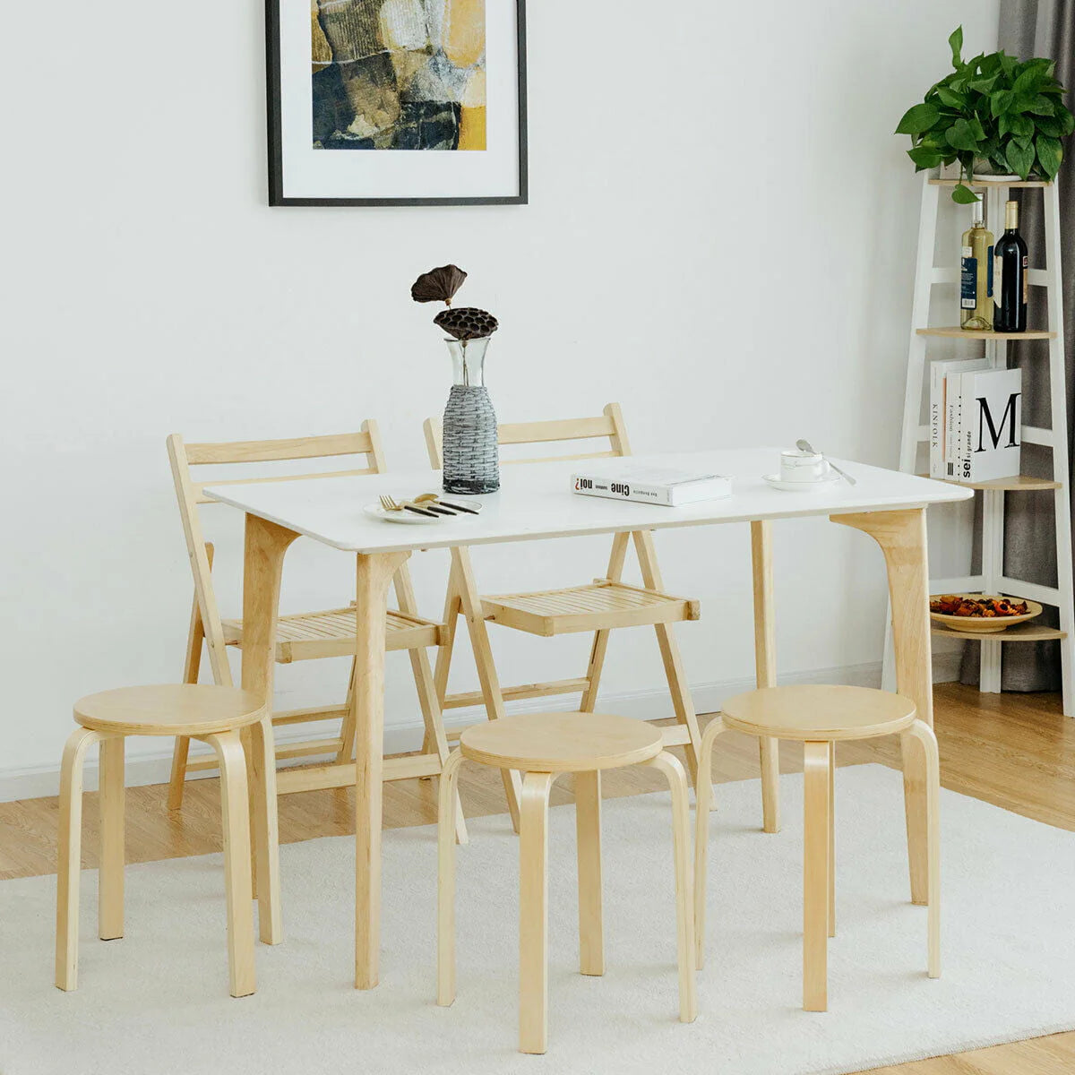 Set of 4 18" Stacking Stool Round Dining Chair Backless Wood Home Decor
