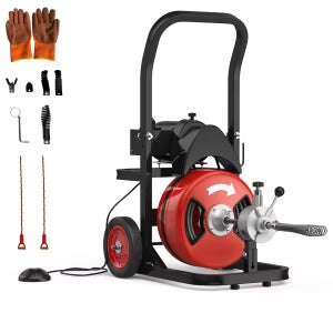 Drain Cleaner Machine 75Ftx1/2Inch,450W Portable Drain Cleaning Machine with 6 Cutters,Gloves,Portable Electric Drain Auger Cleaner for 2" to 4" Pipes