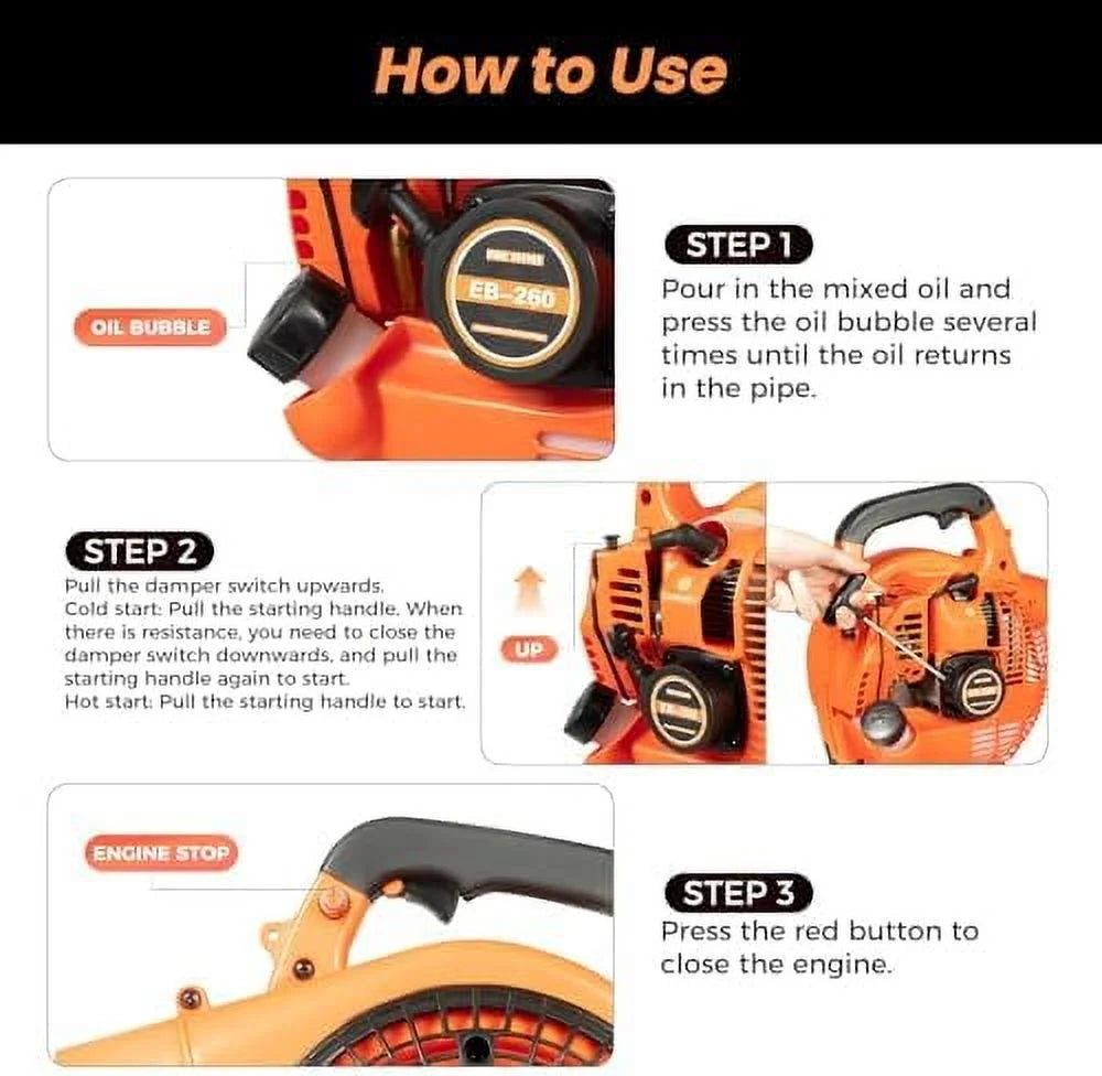Handheld Gas Blower, 2-Stroke Gas Powered Leaf Blower, 750W 25.4cc Gasoline Grass Sweeper for Lawn Care, Snow Blowing & Yard Cleaning, Heavy Duty Grassland Cleaning Machine