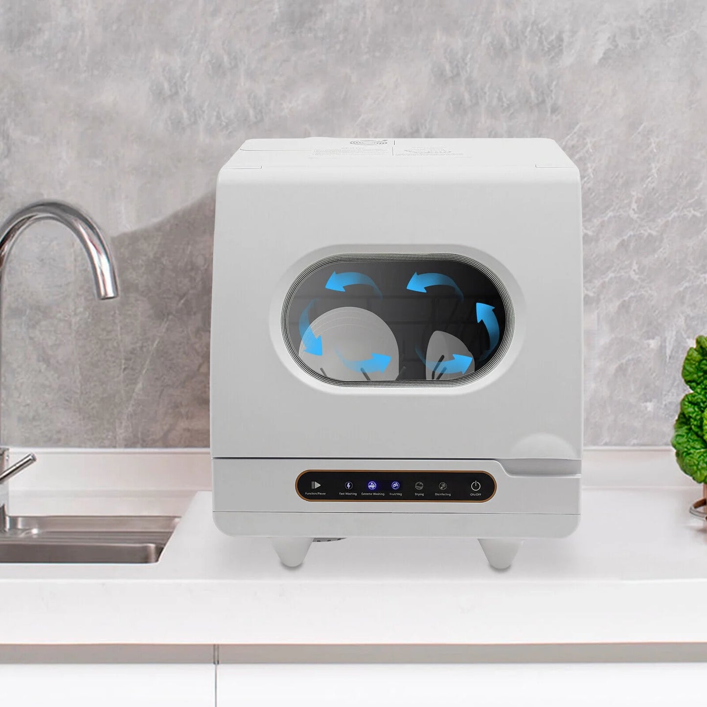 1200W mini Portable Countertop Dishwasher 360�� Rotating Deep Cleaning Dishwasher