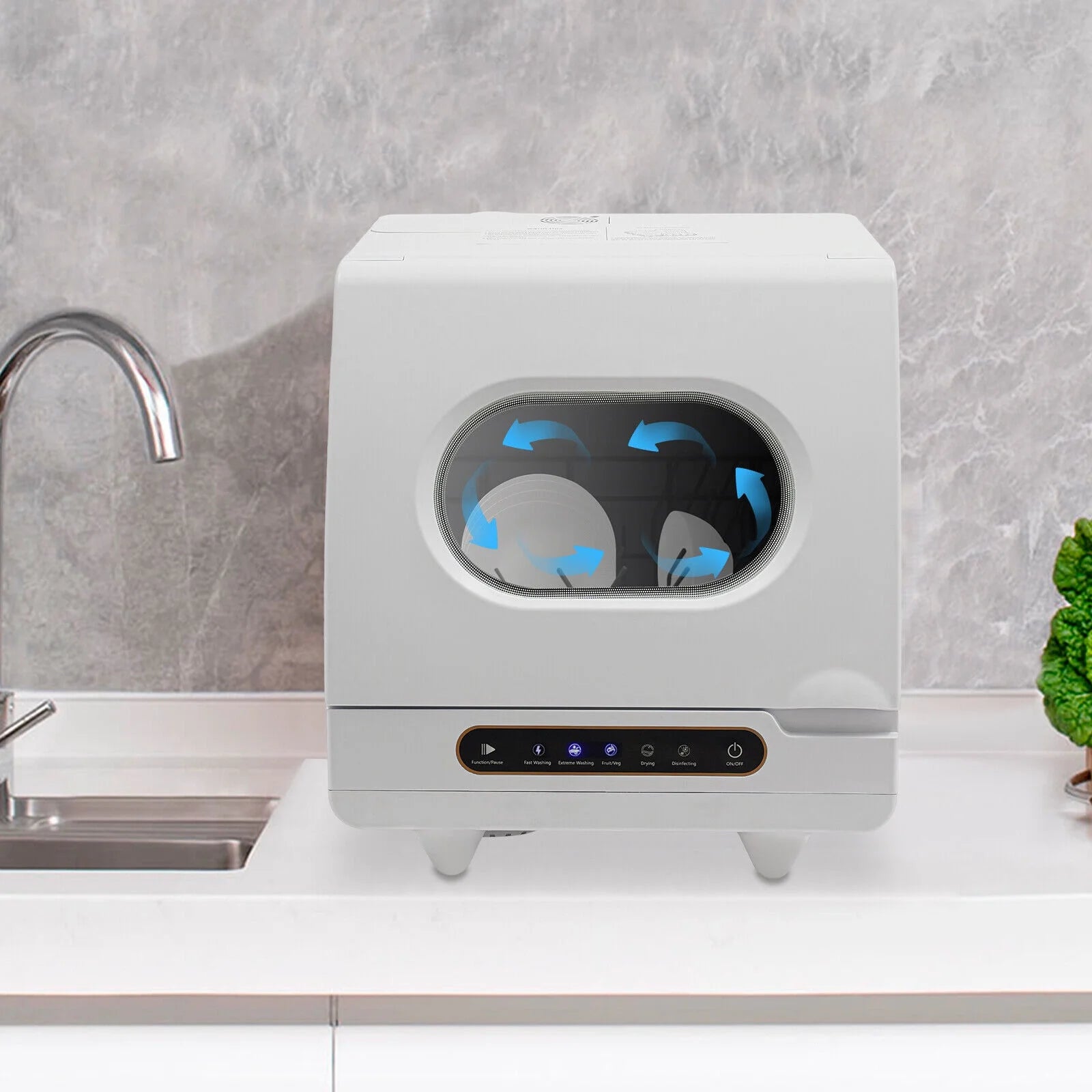 1200W mini Portable Countertop Dishwasher 360�� Rotating Deep Cleaning Dishwasher